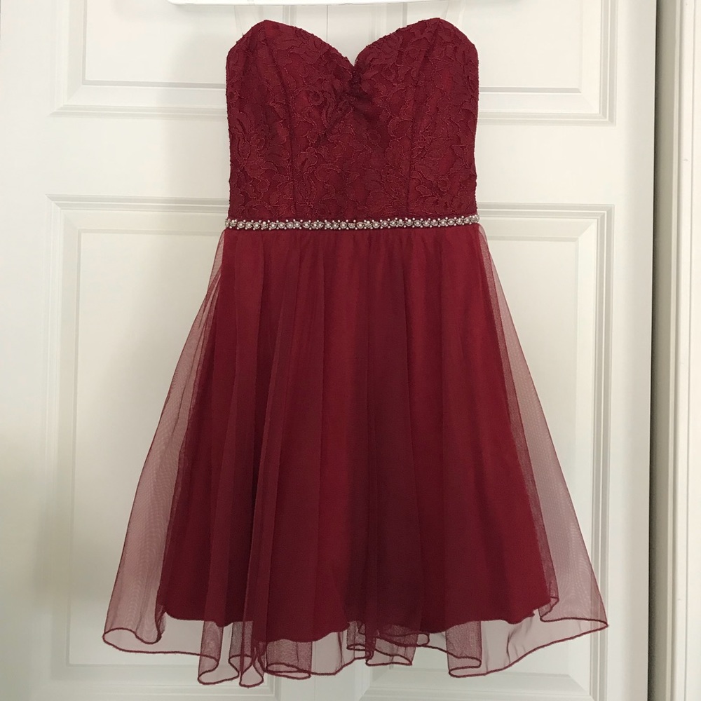 Strapless Red Beaded Formal Dress